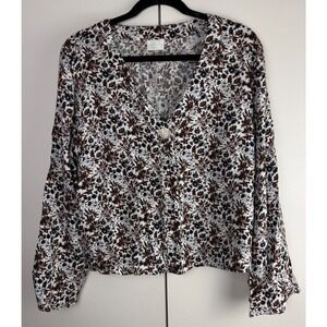ABOUND Floral Print V Neck Button Front Long Sleeve Blouse Women's Medium